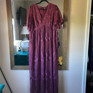 Pink blush maternity maxi lace dress